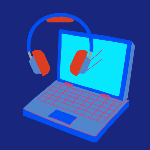 Cartoon of headphones and a laptop
