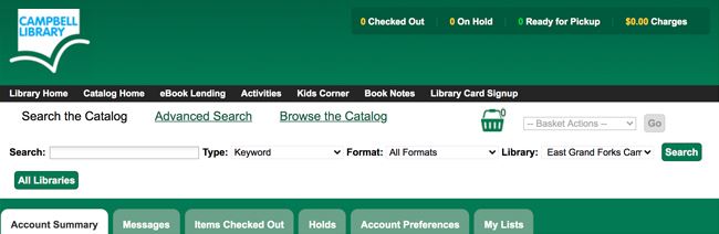screenshot of my account in library catalog
